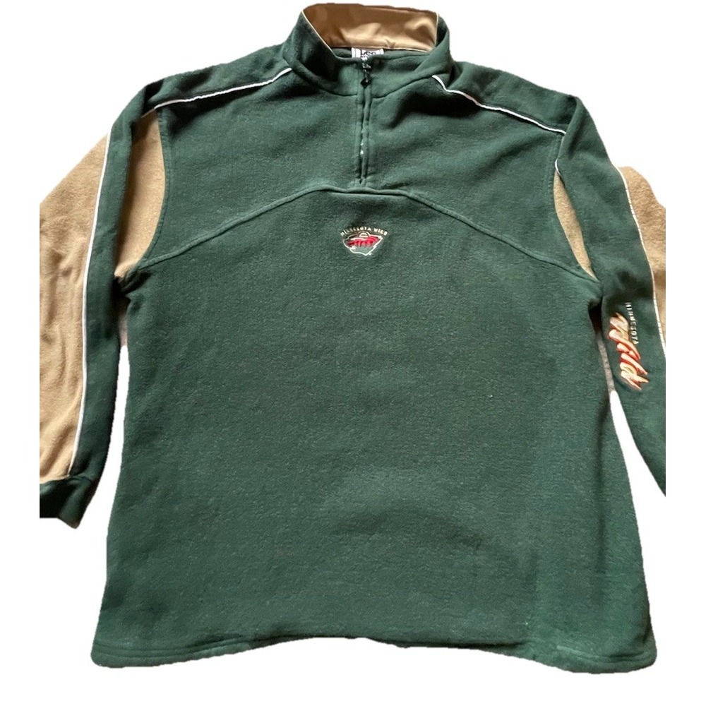Vintage Lee Sport Minnesota Wild 1/4 Zip Fleece Pullover Men's L Green/Gold NHL